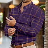 Spring Autumn Solid Color Striped Shirt for Men