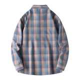 Mens Retro Checkered Shirt Long Sleeve Lapel Jacket