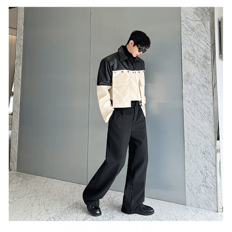 Осенняя куртка-бомбер с большим карманом и контрастным цветным пэчворком Осенняя куртка-бомбер с большим карманом и контрастным цветным пэчворком