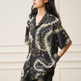 Original Designer Snake Bone Theme Pattern Printed Short Sleeve Cuban Collar Shirt