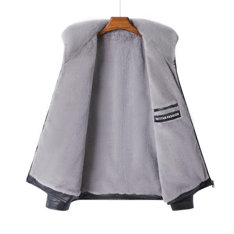 White Mink Velvet Fleece-lined Thick Loose Casual Leather Jacket For Men White Mink Velvet Fleece-lined Thick Loose Casual Leather Jacket For Men