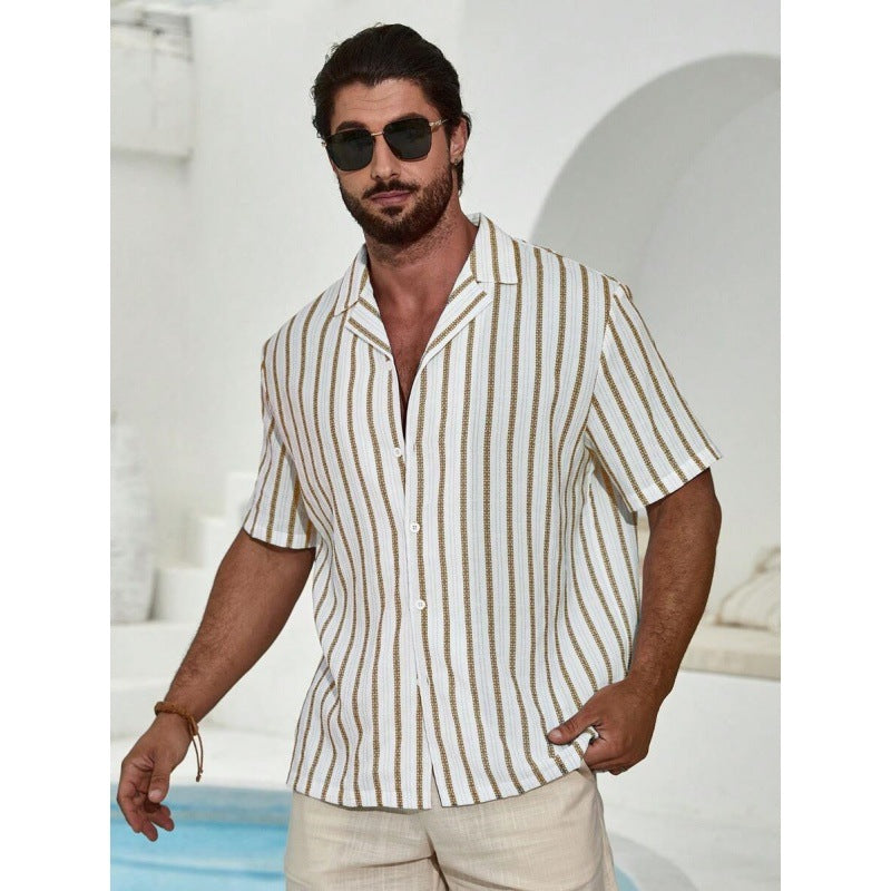 Geometric Contrast Color Striped 3D Digital Printing Short Sleeve Shirt Geometric Contrast Color Striped 3D Digital Printing Short Sleeve Shirt