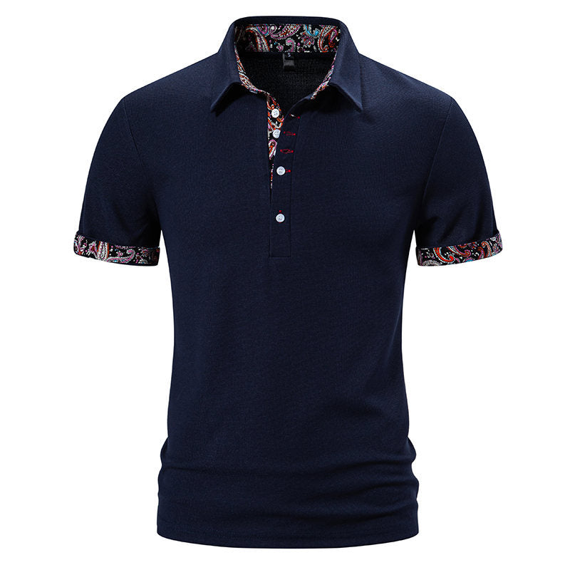 European Size Polo Shirt Men's Color Stitching Turnover Neck Short Sleeve European Size Polo Shirt Men's Color Stitching Turnover Neck Short Sleeve