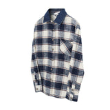 Mens Vintage Denim Cross Button Plaid Blouse