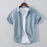 Рубашка Leisure Dark Striped Thin Short Sleeve из чистого хлопка
