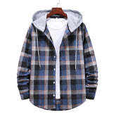Casual Long Sleeve Checked Shirt with Hood
