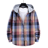 Mens Fashion Casual Plaid Shirt With Hood