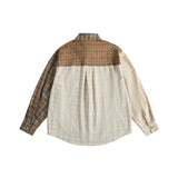 Retro style long sleeve shirt with irregular stitching in contrast check