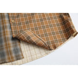 Retro style long sleeve shirt with irregular stitching in contrast check