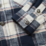Mens Vintage Denim Cross Button Plaid Blouse