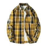 Mens Retro Checkered Shirt Long Sleeve Lapel Jacket