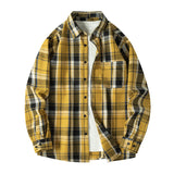 Mens Retro Checkered Shirt Long Sleeve Lapel Jacket