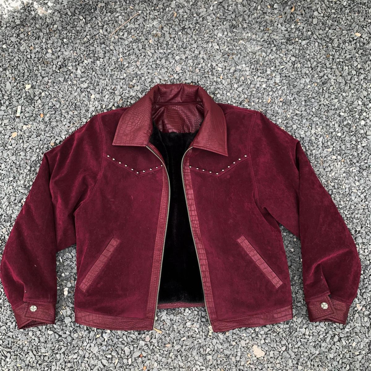 Кожаное пальто с лацканами в стиле пэчворк из ангольской шерсти, очень толстое замшевое пальто Кожаное пальто с лацканами в стиле пэчворк из ангольской шерсти, очень толстое замшевое пальто