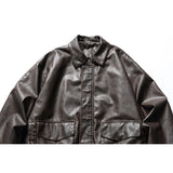 Loose Lapel Motorcycle Leather Jacket Retro Distressed Colored PU Leather Jacket For Men