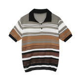 Men's Japanese Loose Knit Striped Lapel Polo Shirt