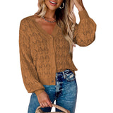 Knitted Shawl Front V-neck Buttons Top