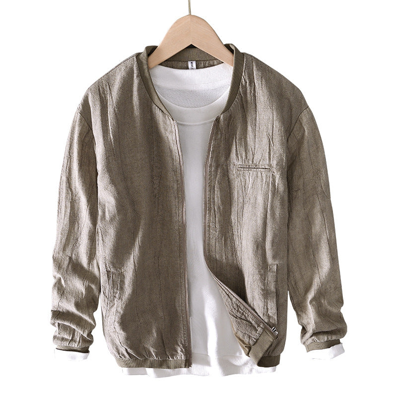 Осенние ретро повседневные однотонные мужские универсальные свободные топы из хлопка и льна Осенние ретро повседневные однотонные мужские универсальные свободные топы из хлопка и льна