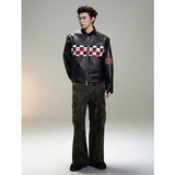 Американская ретро-шотландская короткая кожаная куртка с вышивкой