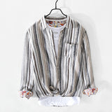 Spring And Summer New Men's Casual Linen Striped Shirt