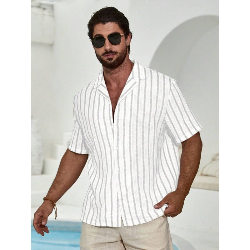 Geometric Contrast Color Striped 3D Digital Printing Short Sleeve Shirt Geometric Contrast Color Striped 3D Digital Printing Short Sleeve Shirt
