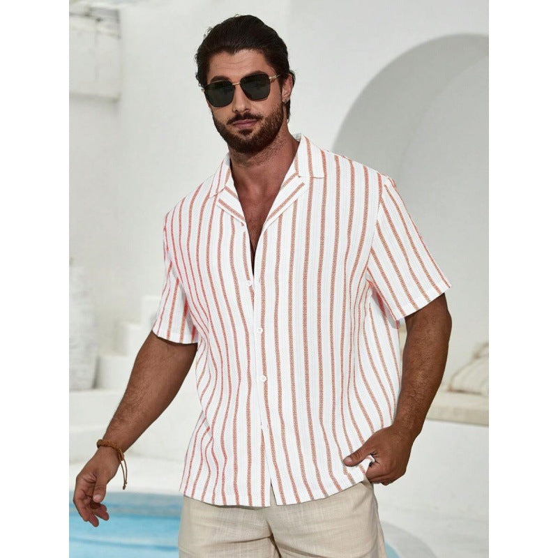 Geometric Contrast Color Striped 3D Digital Printing Short Sleeve Shirt Geometric Contrast Color Striped 3D Digital Printing Short Sleeve Shirt