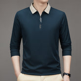 New men's autumn business shirt with a plain polo collar