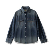 Retro striped denim shirt with distressed effect