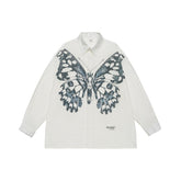 Men's Casual Shirt Loose Butterfly Print Long Sleeve