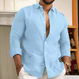 Мужская молодежная повседневная рубашка из хлопка и льна, однотонная