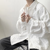 Men's dark jacquard coat shirt with embossed pleats, long sleeve