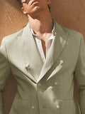 Men's Light Green Double - Breasted Blazer & Wide - Leg Pants Set