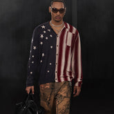 American Retro Flag XINGX Printed Striped Sweater Short Wide Long Sleeve Shirt