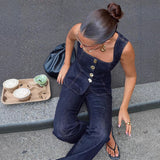 Women's Fashion Casual Single-breasted Denim Vest Pants