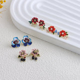 925 Silver Needle Drop Oil Pearl Flower Earrings