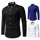 Men's Plaid Contrast Color Triangle Collar Long Sleeve Shirt