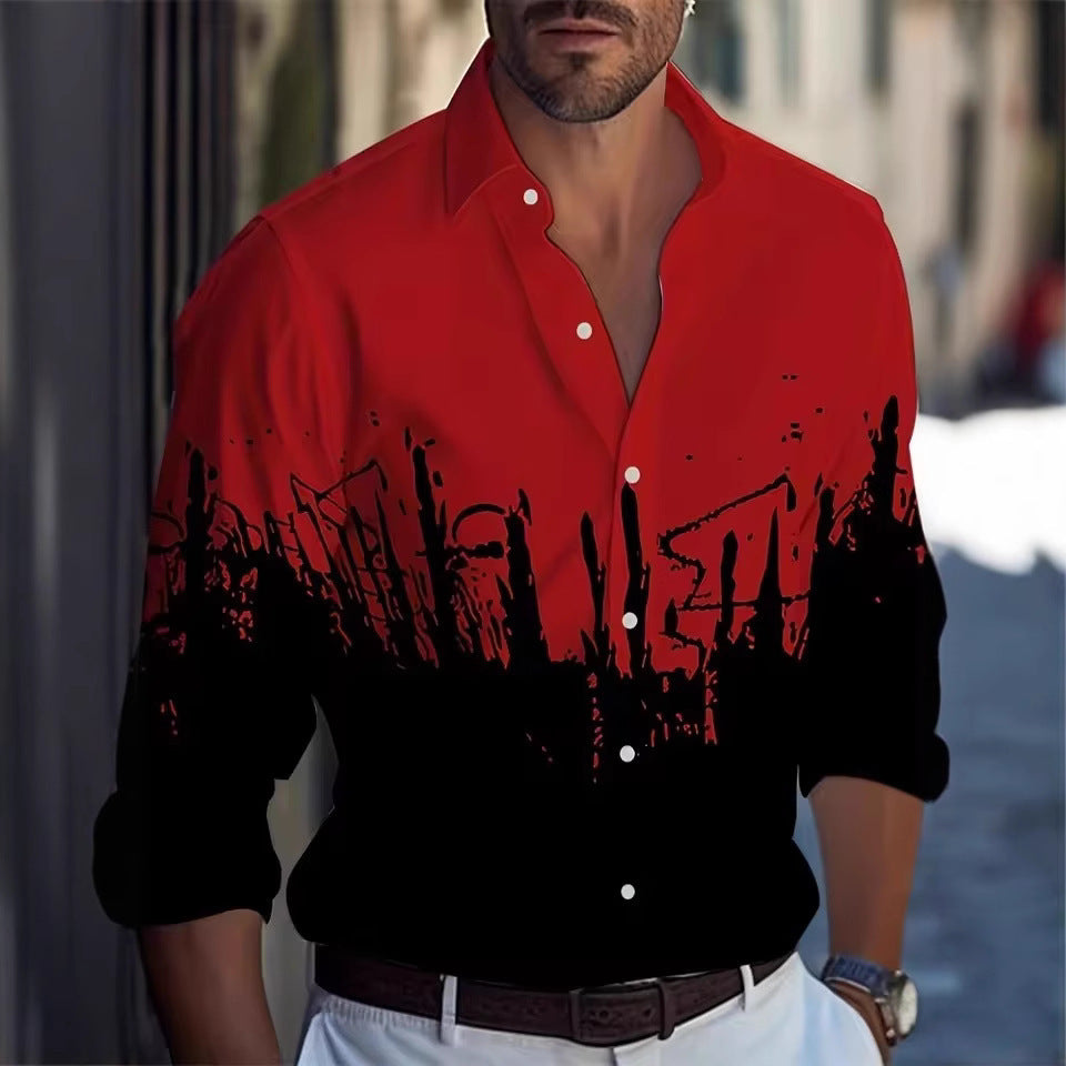 Men's Long Sleeve Shirt Palm Tree And Striped Printed Shirt Everyday Fashion Men's Casual Shirt Men's Long Sleeve Shirt Palm Tree And Striped Printed Shirt Everyday Fashion Men's Casual Shirt