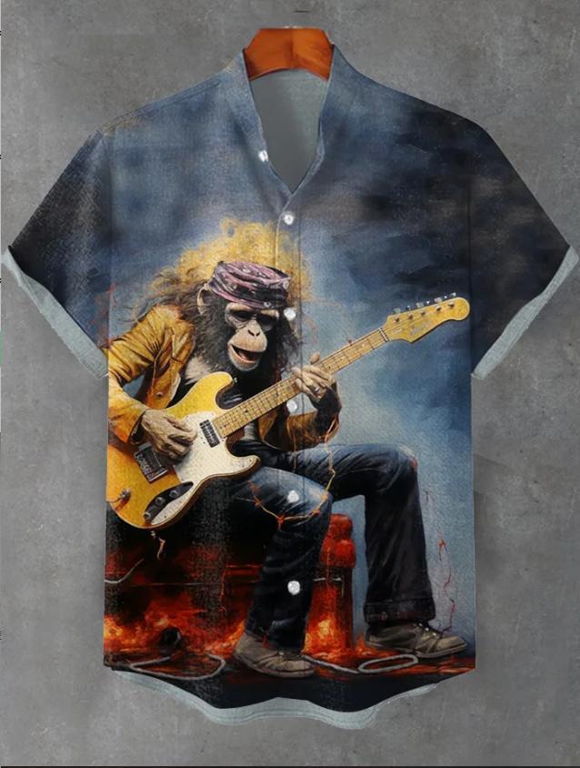 Abstract Pattern 3D Digital Printing Loose Trendy Short Sleeve Stand Collar Cardigan Shirt Abstract Pattern 3D Digital Printing Loose Trendy Short Sleeve Stand Collar Cardigan Shirt