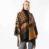 Women's Houndstooth Cape and Shawl, Fashionable Simple Retro Cape Goes with Everything