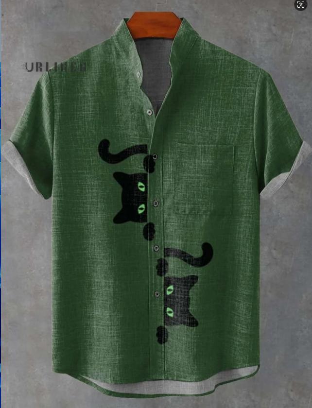 Abstract Pattern 3D Digital Printing Loose Trendy Short Sleeve Stand Collar Cardigan Shirt Abstract Pattern 3D Digital Printing Loose Trendy Short Sleeve Stand Collar Cardigan Shirt