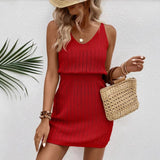 Mid-length Knitted Hollow-out Camisole V-neck Fashionable Knitted Dress