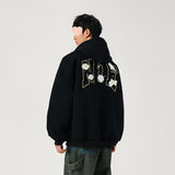 Embroidered Hooded Cardigan Sweatshirt Men Coat