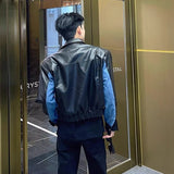 Высококачественное пальто из искусственной кожи с прошивкой, джинсовое пальто с перекрестными швами