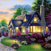 3d Diy Diamond Painting Canvas Oil Colorful Fairy Tale Hut Needlework Cross Rhinestones Scroll Decor