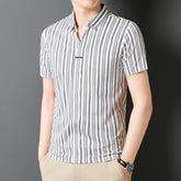 Summer men's short sleeve striped sweatshirt