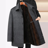 Men's Checked Mid-Length Wool Fleece Coat with Detachable Double Collar