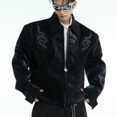 Niche Pattern Snakeskin Jacket with Stud Embroidery, Faux Leather Coat