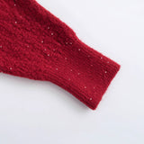 European And American Style Fashion Sequin Colorful Crystals Love Button Knitted Cardigan Jacket