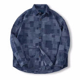 Denim Shirt with Plaid Stitching Casual Long Sleeve Shirt