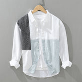 Contrast Color Long Sleeve Shirt with Stitching Trim for Men
