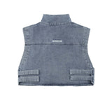 Short Hollow-out Denim Stand Collar Vest Men's Workwear Sleeveless Vest